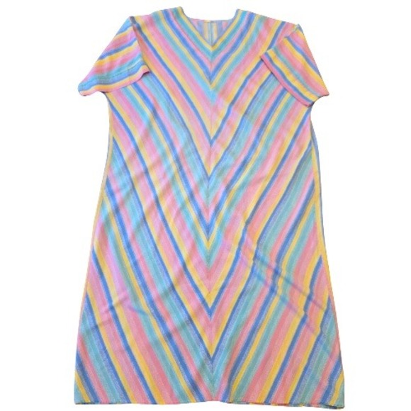 Dresses & Skirts - Womens Vintage Pastel Rainbow‎ Stripe Nightgown Dress Caftan House Dress Lounger